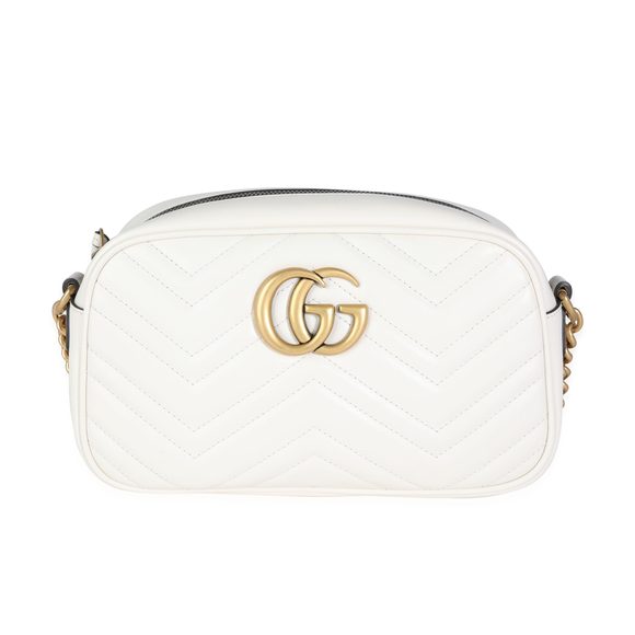 Gucci White Matelass√© Leather Small GG Marmont Shoulder Bag - Picture 1 of 9